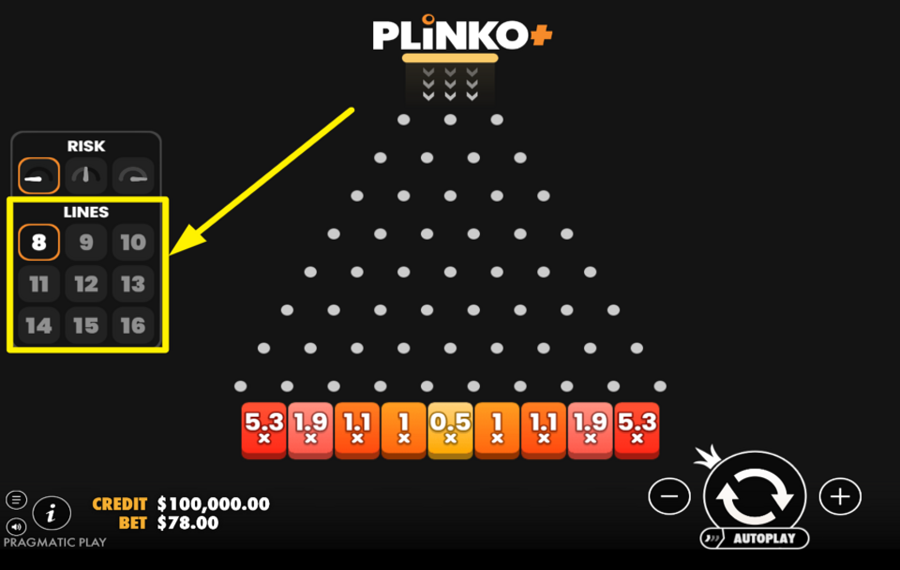 Plinko Plus SPÉCIFIEZ LE NOMBRE DE LIGNES.
