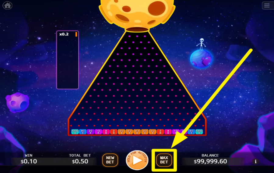 PlinkoS CHOISISSEZ LA LIMITE DE MISE LA PLUS ÉLEVÉE.