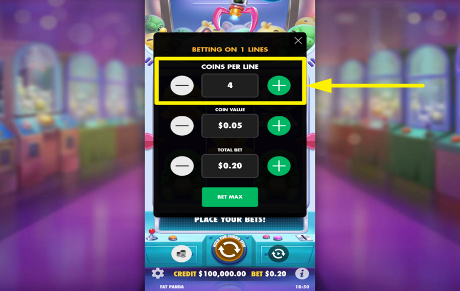 Plushie Wins SET THE NUMBER OF COINS PER LINE.