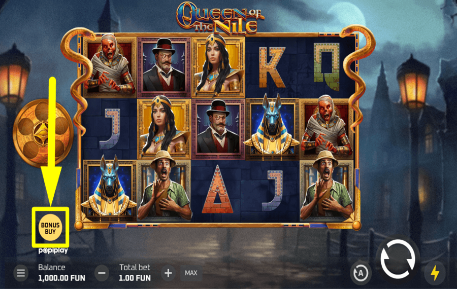Popiplay Queen of the Nile FUNZIONI BONUS SELEZIONABILI.