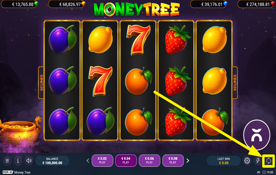 PopOk Gaming Money Tree ЗАПУСТИТЬ АВТОМАТИЧЕСКОЕ ВРАЩЕНИЕ.