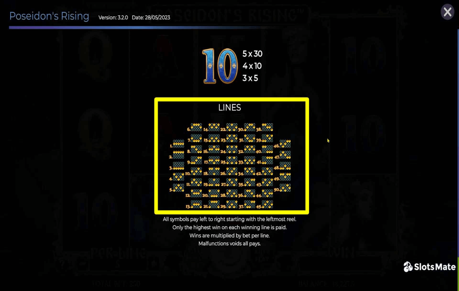 Poseidons Rising Wählen Sie die Gewinnlinien.