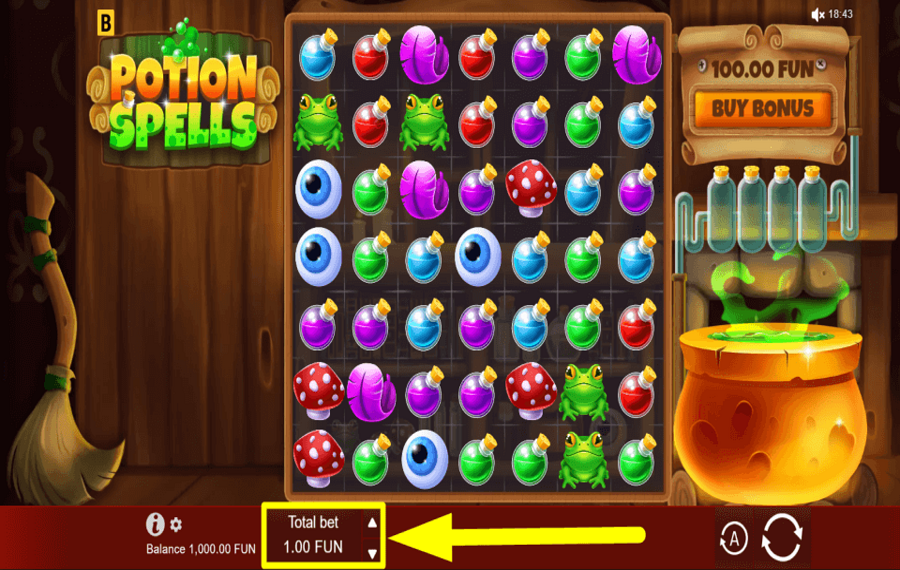 Potion Spells ВЫБЕРИТЕ СУММУ СТАВКИ.