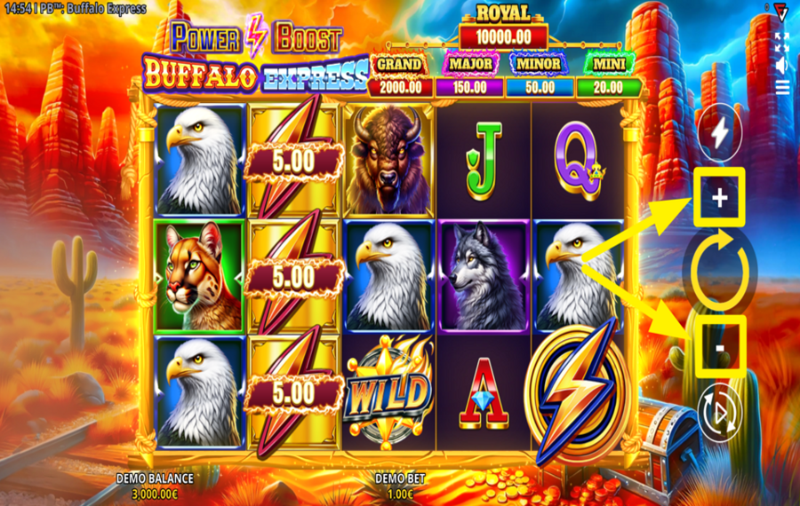 Power Boost Buffalo Express ADJUST YOUR BETTING AMOUNT.