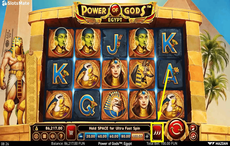 Power of Gods Egypt Использование дополнительной кнопки «Волатильность».