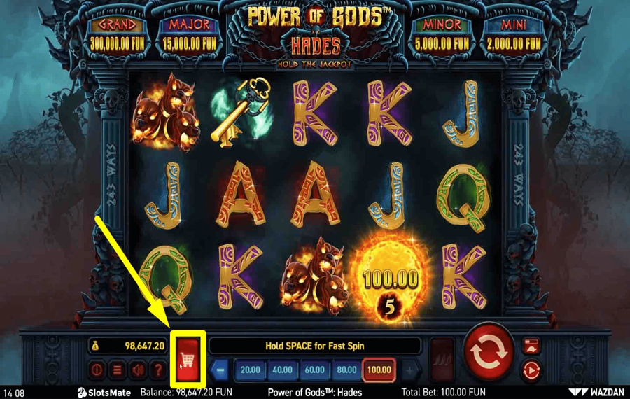 Power of Gods Hades En utilisant la fonction facultative « Bonus Buy ».