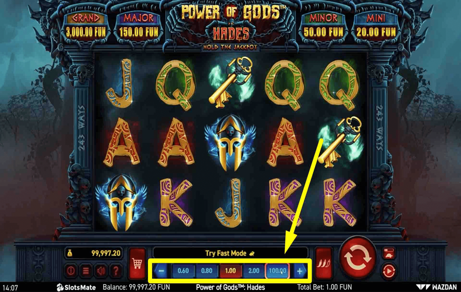 Power of Gods Hades Choisissez le montant de votre mise. 