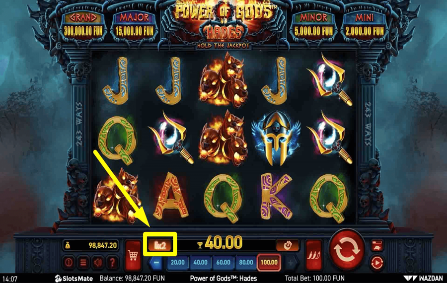 Power of Gods Hades Utilisation de la fonction optionnelle « Gamble ».