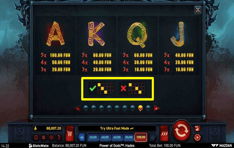 Power of Gods Hades Choisissez les lignes de paiement.