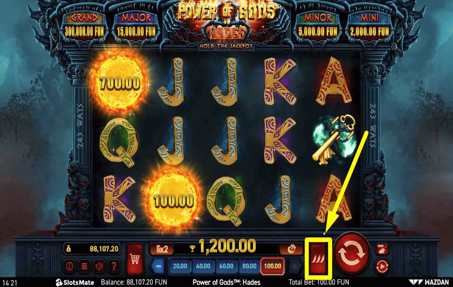 Power of Gods Hades En utilisant le bouton optionnel « Volatilité ».