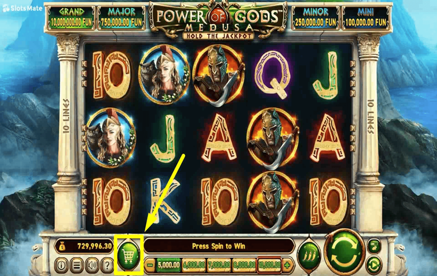 Power of Gods Medusa En utilisant la fonction facultative « Bonus Buy ».