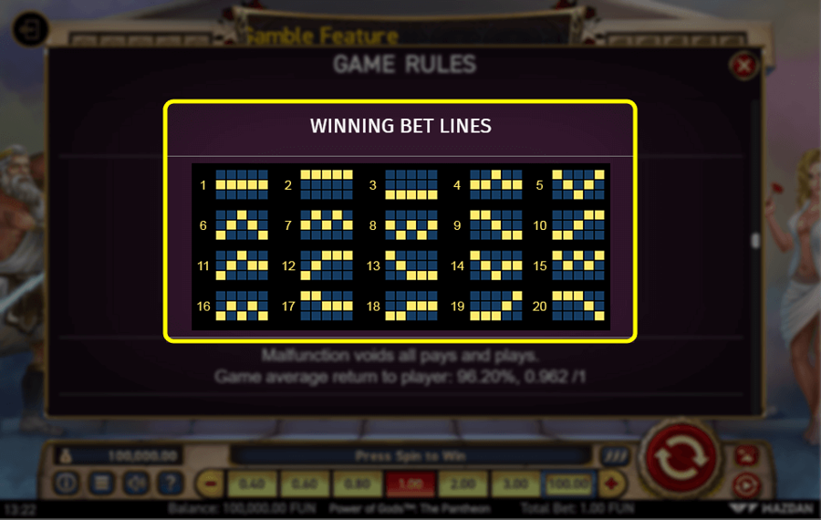 Power of Gods The Pantheon Wählen Sie die Anzahl der Gewinnmöglichkeiten