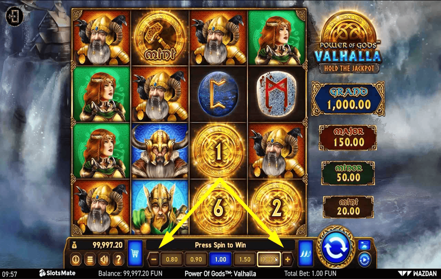 Power of Gods Valhalla Выберите сумму ставки. 