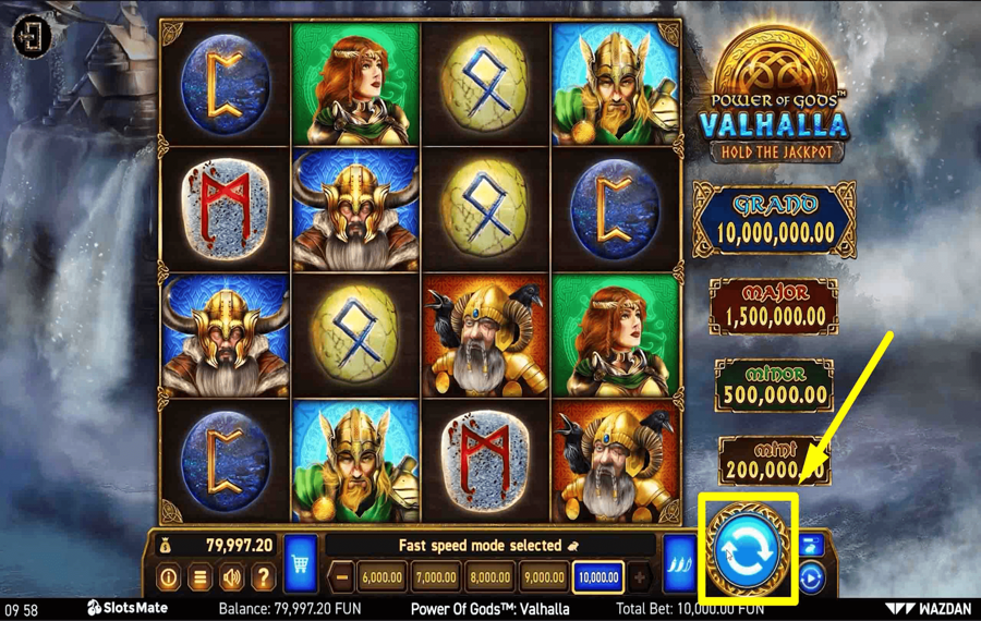 Power of Gods Valhalla Нажмите/нажмите кнопку «Вращать».