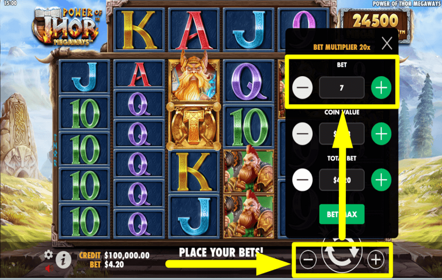 Power of Thor Megaways SELECT YOUR BET VALUE.