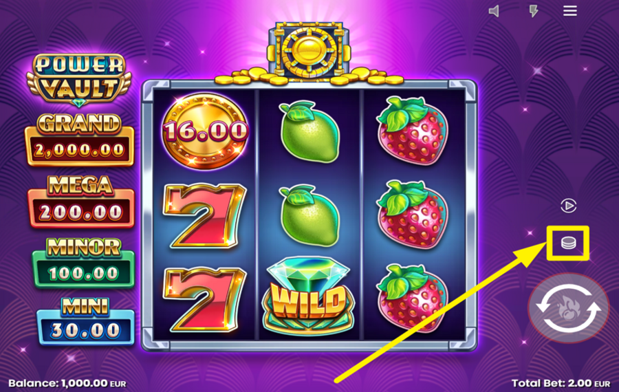 Power Vault ВЫБЕРИТЕ СУММУ СТАВКИ.