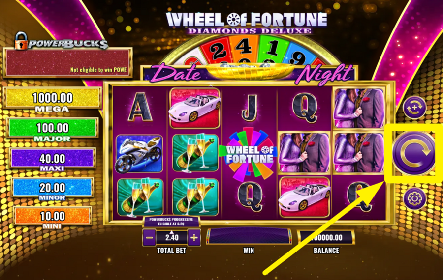 PowerBucks Wheel of Fortune Diamonds Deluxe Date Night REJOIGNEZ LE SPINNING.