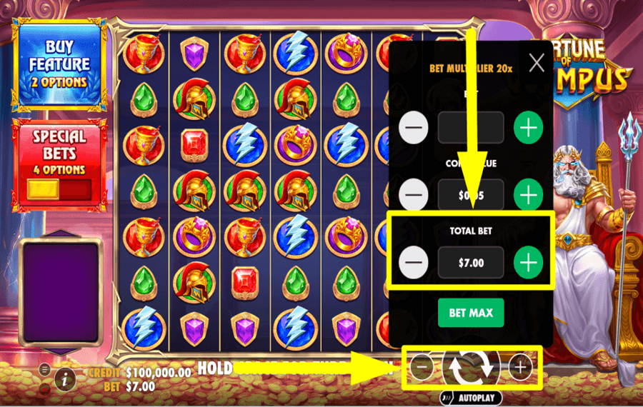 Pragmatic Play Fortune of Olympus DÉFINIR L'ENJEU TOTAL.