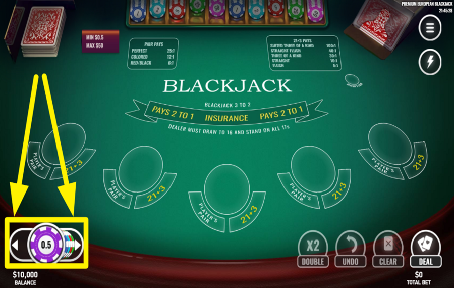 Premium European Blackjack DÉFINISSEZ VOTRE ENJEU.