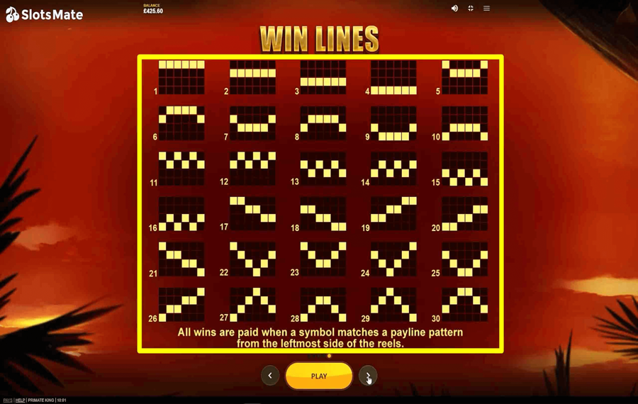 Primate King Elige las líneas de pago.