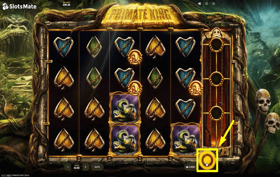 Primate King Haga clic/toque el botón “Girar”.