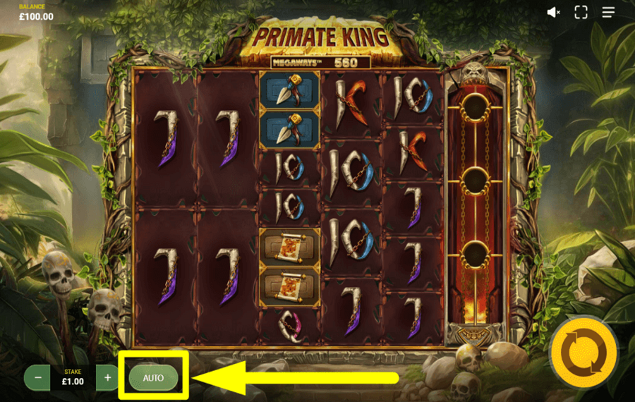 Primate King Megaways CONFIGURAR GIROS AUTOMÁTICOS.