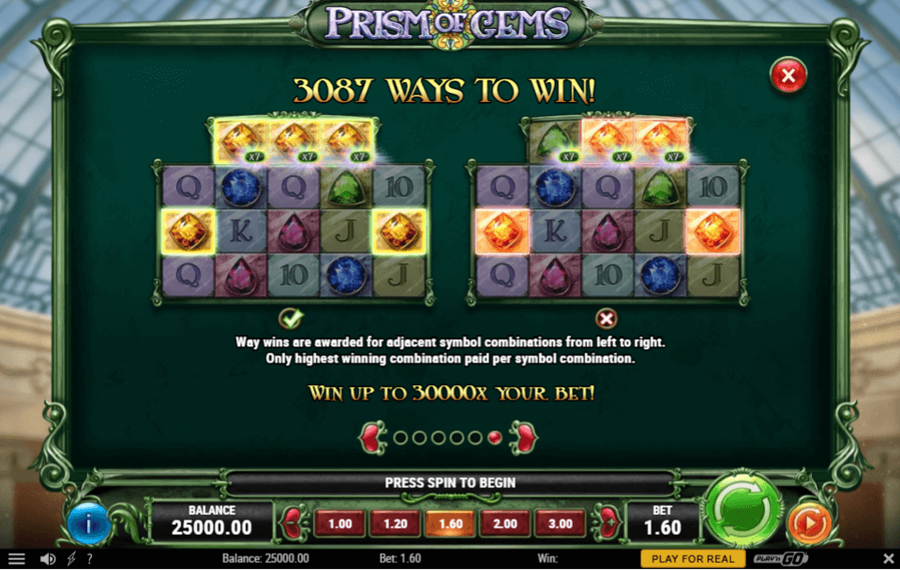 Prism of Gems Select the number of paylines