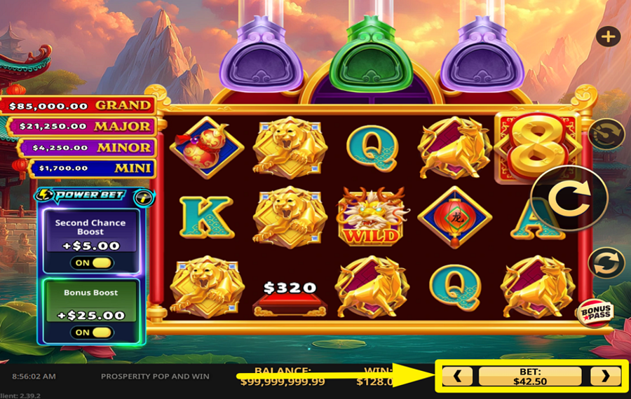 Prosperity Pop and Win 賭け金を指定してください。