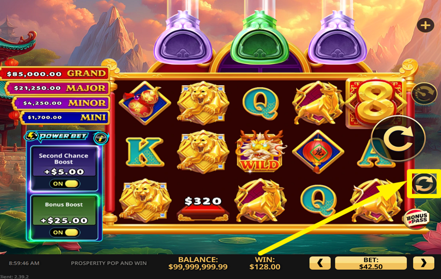 Prosperity Pop and Win 自動スピンをトリガーする。