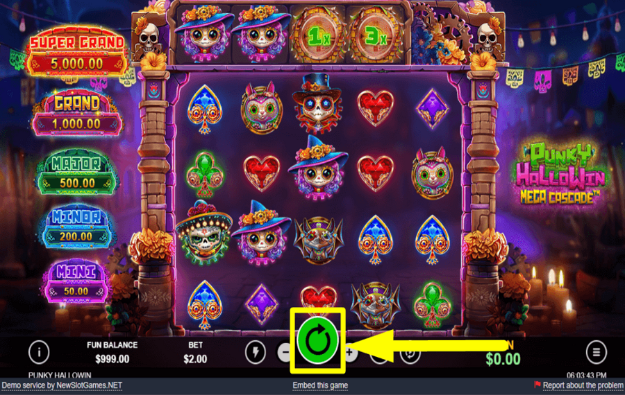 Punky HalloWin Mega Cascade НАЖМИТЕ «ВРАЩАТЬСЯ», ЧТОБЫ ВЫИГРАТЬ.