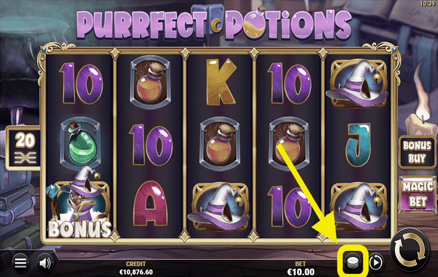 Purrfect Potions Choose your bet amount.