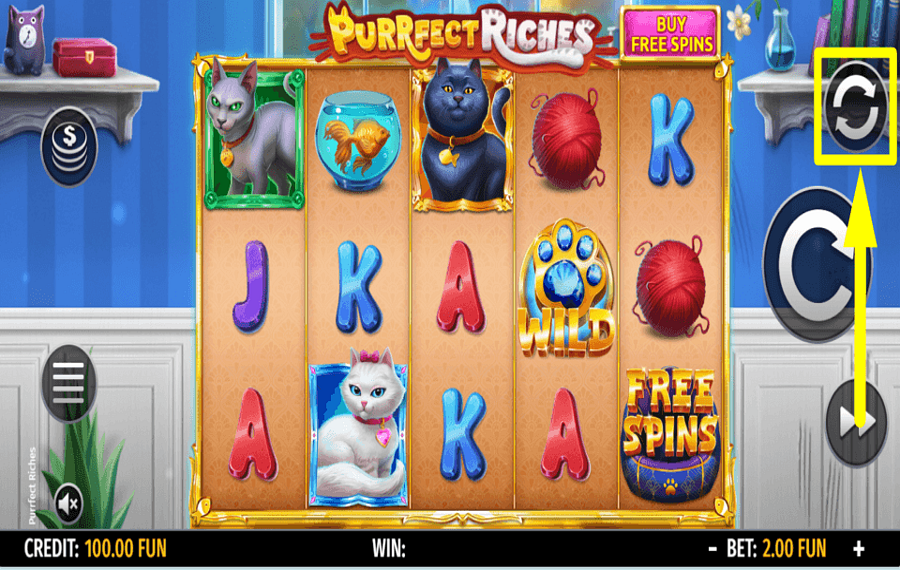 Purrfect Riches ВРАЩЕНИЕ В АВТОМАТИЧЕСКОМ РЕЖИМЕ.