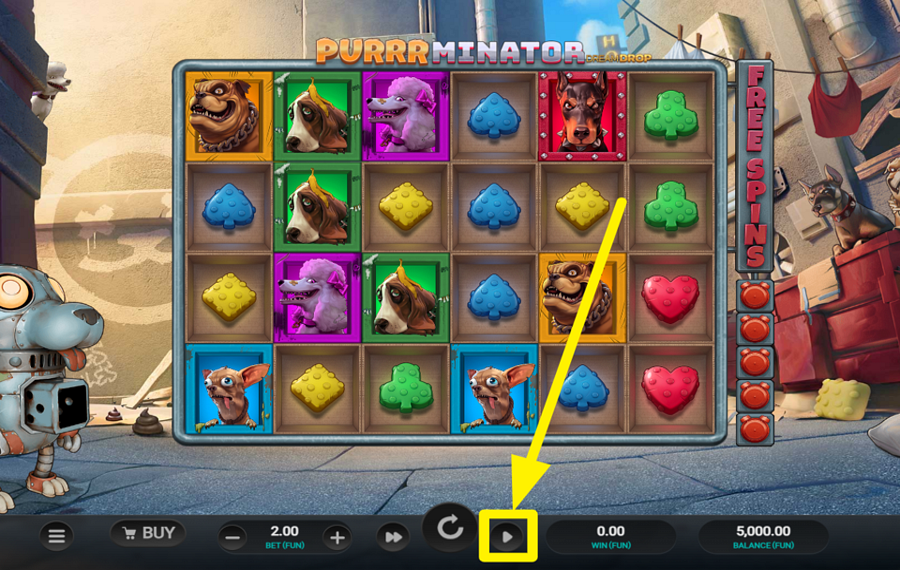 Purrrminator Dream Drop UTILIZZA LE SPIN AUTOMATIZZATE.