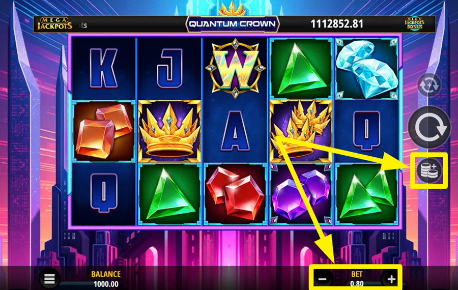 Quantum Crown MegaJackpots SCEGLI L'IMPORTO DELLA SCOMMESSA.