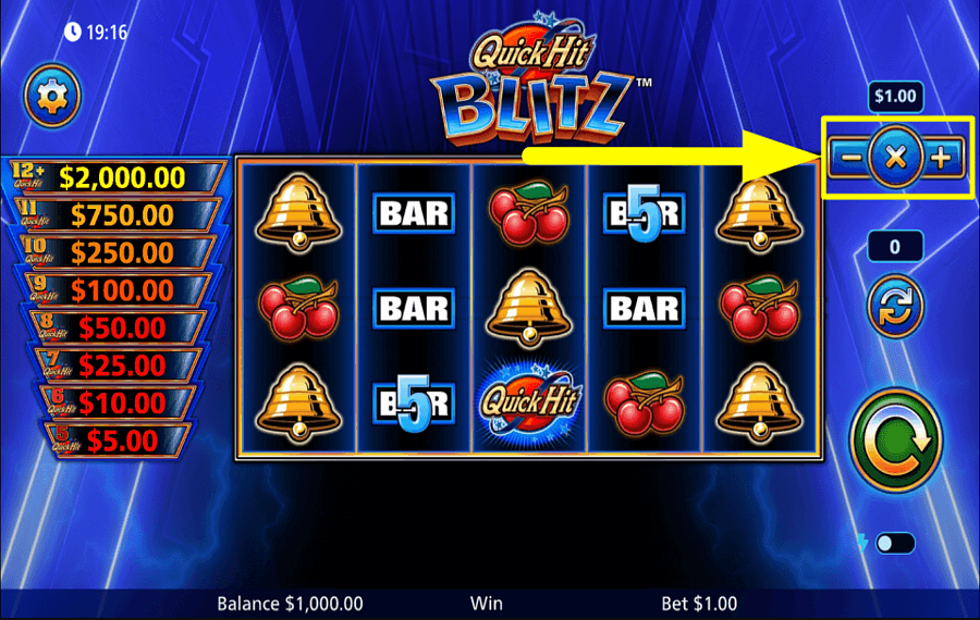 Quick Hit Blitz Blue RÉGLER LA VALEUR DU PARI.