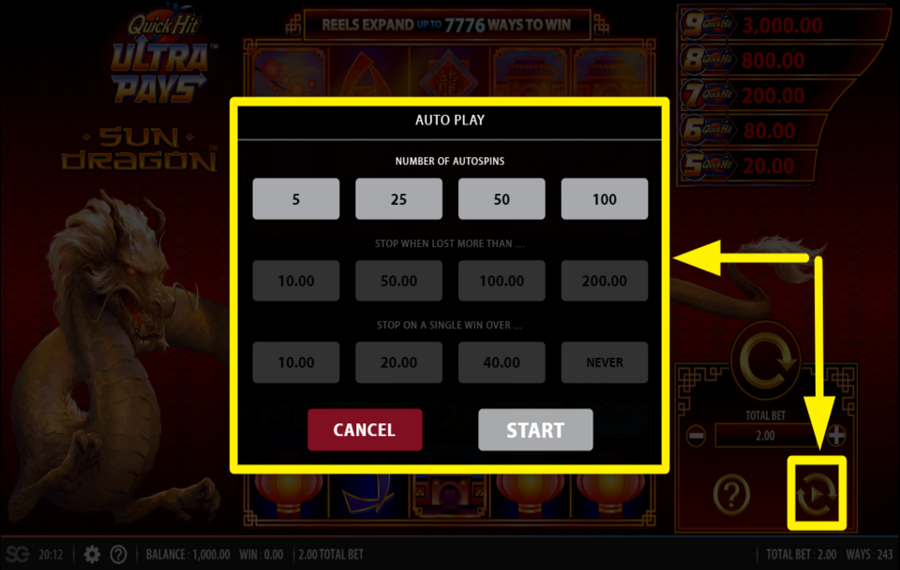 Quick Hit Ultra Pays Sun Dragon ВКЛЮЧИТЬ АВТОВОСПРОИЗВЕДЕНИЕ.