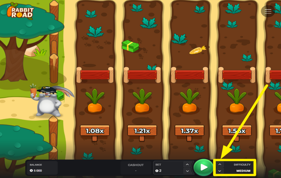 Rabbit Road AJUSTA EL NIVEL DE DIFICULTAD.