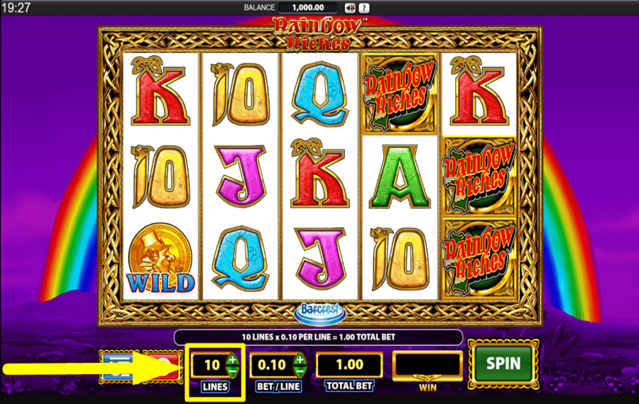 Rainbow Riches AJUSTEZ LES LIGNES DE PAIEMENT.