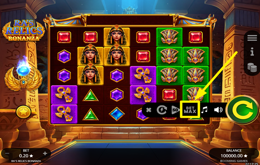 Ras Relics Bonanza ОПРЕДЕЛИТЕ ПИКОВУЮ СУММУ СТАВКИ.