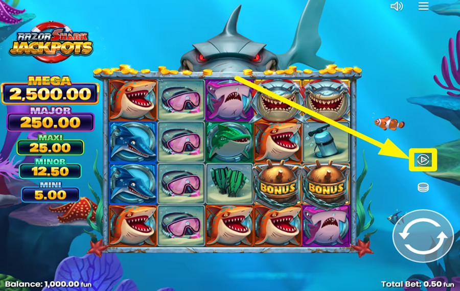 Razor Shark Jackpots ACTIVAR EL GIRO AUTOMÁTICO.
