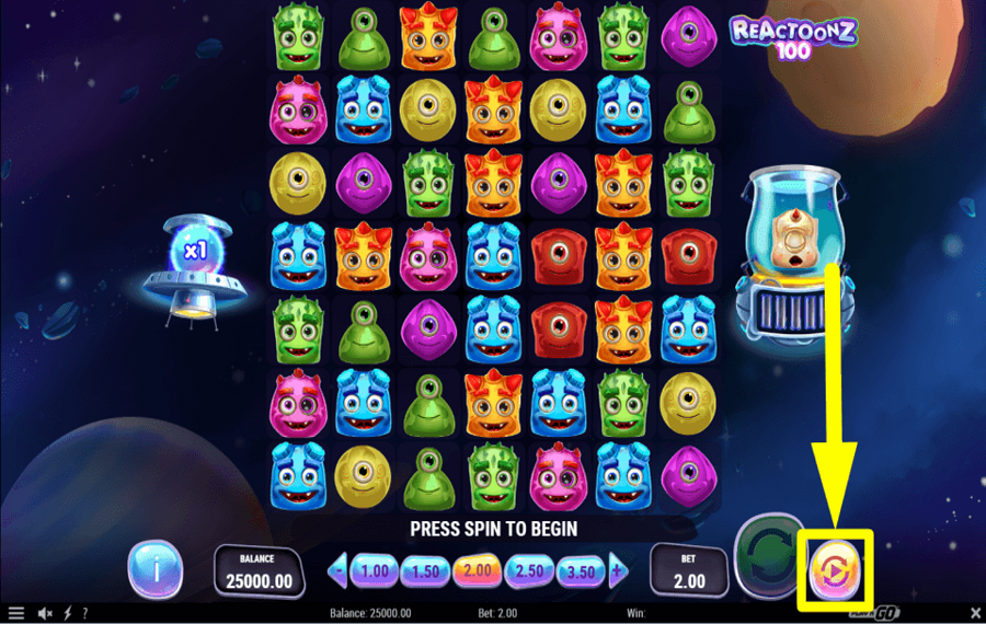 Reactoonz 100 ACTIVER LA LECTURE AUTOMATIQUE.