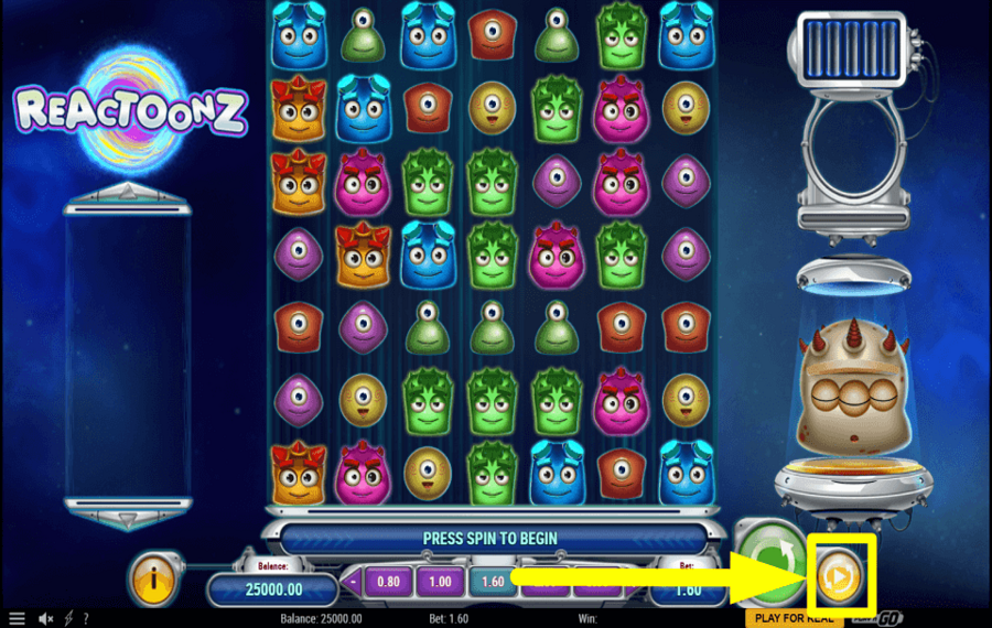 Reactoonz AUTOMATISCHE SPINS AUSFÜHREN.