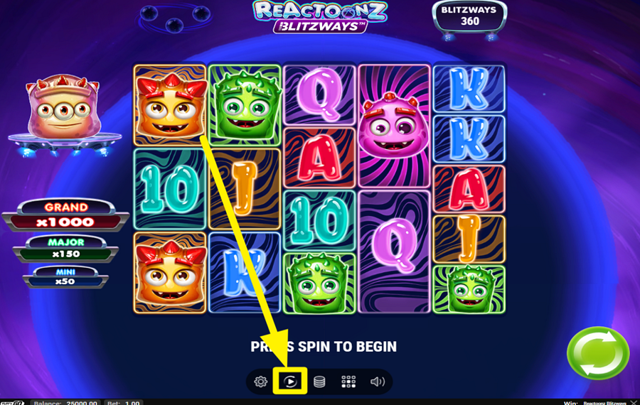 Reactoonz Blitzways FAITES TOURNER LES BOBINES AUTOMATIQUEMENT.