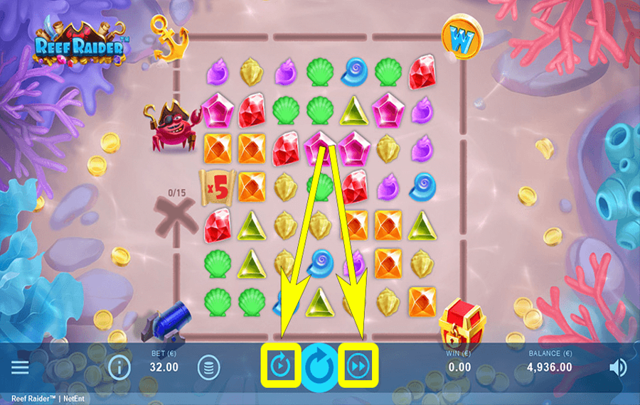 Reef Raider Using the optional “Autoplay” and “Turbo” features.