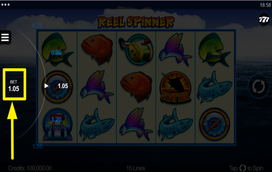 Reel Spinner Legen Sie Ihren Einsatzbetrag fest.