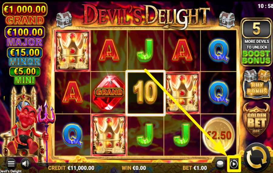 Reflex Gaming Devils Delight INITIATE AUTOMATIC PLAY.