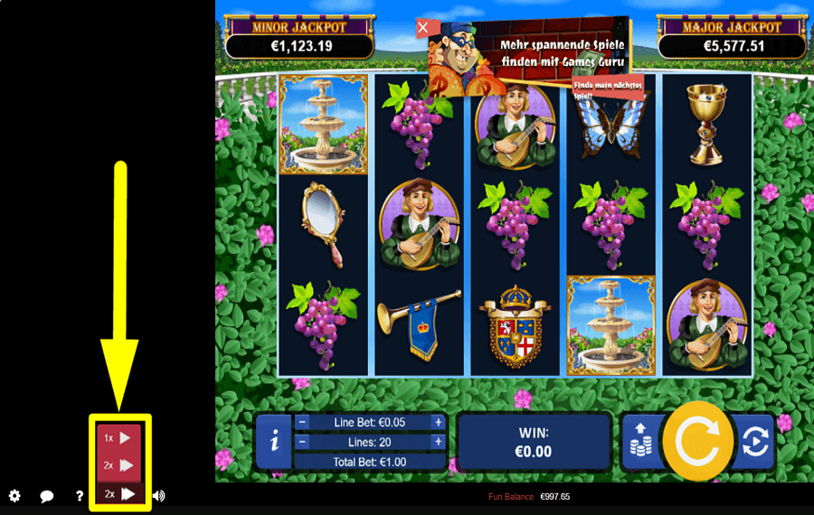 Regal Riches Beschleunigen Sie das Spiel.