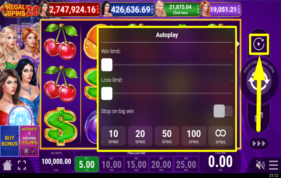 Regal Spins 20 TOURNER AUTOMATIQUEMENT.