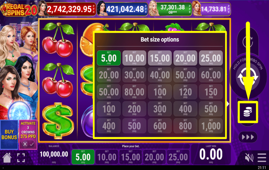 Regal Spins 20 SÉLECTIONNEZ LE JEU.