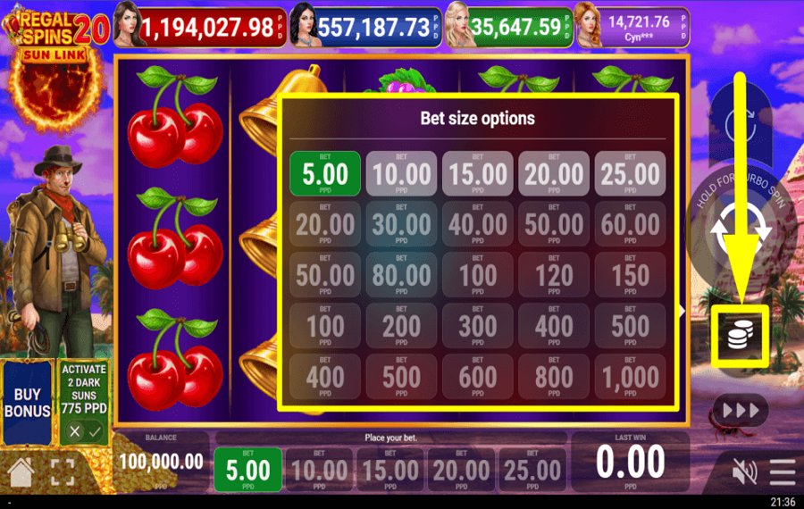 Regal Spins 20 Sun Link Setzen Sie Ihre Credits ein.